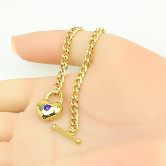 Heart Charm Gold Necklace with Blue Stone – Elegant Chain Style, XPNL0379 - Picture 4 of 13
